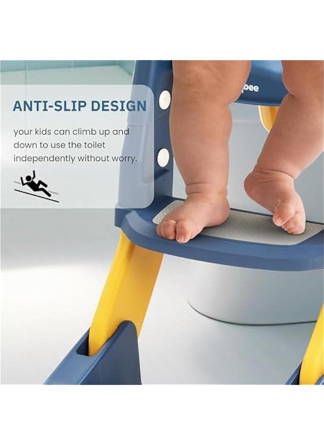 MIXDE 3-in-1 Baby Potty Seat With Ladder for Kids, Baby Potty Ladder Training Potty Chair with Splash Guard & Cushion Seat, Kids Toilet Seat, Potty Chair for 1-8 Years Boys & Girls (Blue)  - Image 2