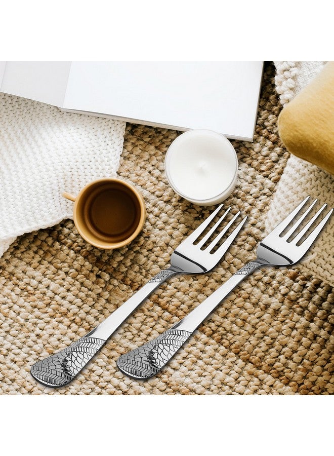 Parage طقم شوك طاولة من الفولاذ المقاوم للصدأ 6 قطع - 18.5 سم طول، أدوات مائدة فاخرة للمنزل والمطبخ، هدية لطاولة الطعام الفاخرة لمناسبة تدفئة المنزل - تصميم إمبراطوري فضي - Image 5