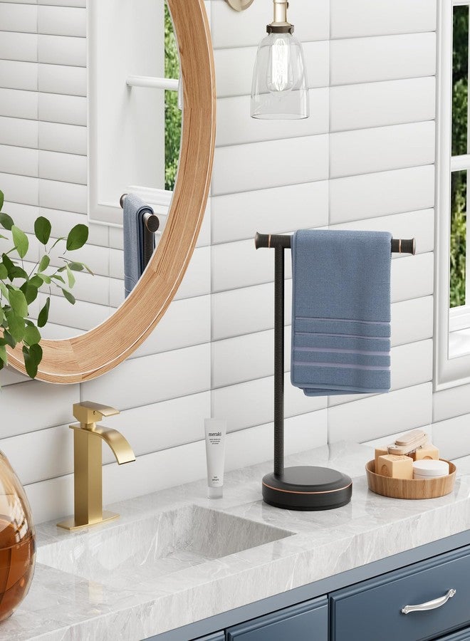 Hoimpro 13" Oil Rubbed Bronze Stand Hand Towel Holder Bathroom Kitchen Countertop Towel Rack Towel Bar Ring Free Standing Counter T Bath Accessories Freestanding Vanity Sink Hardware Stainless Steel - Image 2