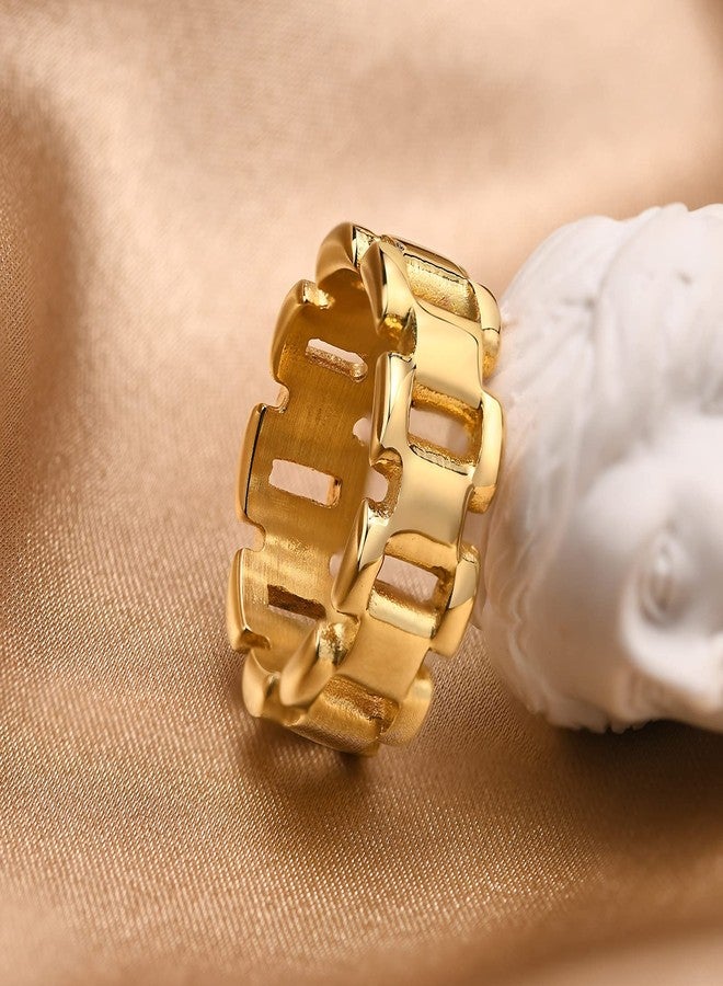 VNOX Gold Thumb Rings for Women 丨 14k Gold Plated Stainless Steel Chunky Statement Rings Link Band Ring Stackable Rings Chunky Signet Ring for Womens Jewelry Trendy,Size 8 - Image 5