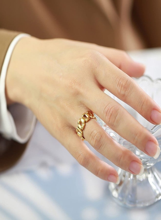 VNOX Gold Thumb Rings for Women 丨 14k Gold Plated Stainless Steel Chunky Statement Rings Link Band Ring Stackable Rings Chunky Signet Ring for Womens Jewelry Trendy,Size 8 - Image 4