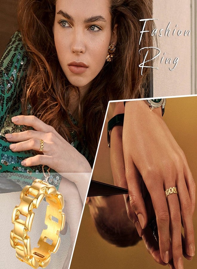 VNOX Gold Thumb Rings for Women 丨 14k Gold Plated Stainless Steel Chunky Statement Rings Link Band Ring Stackable Rings Chunky Signet Ring for Womens Jewelry Trendy,Size 8 - Image 2