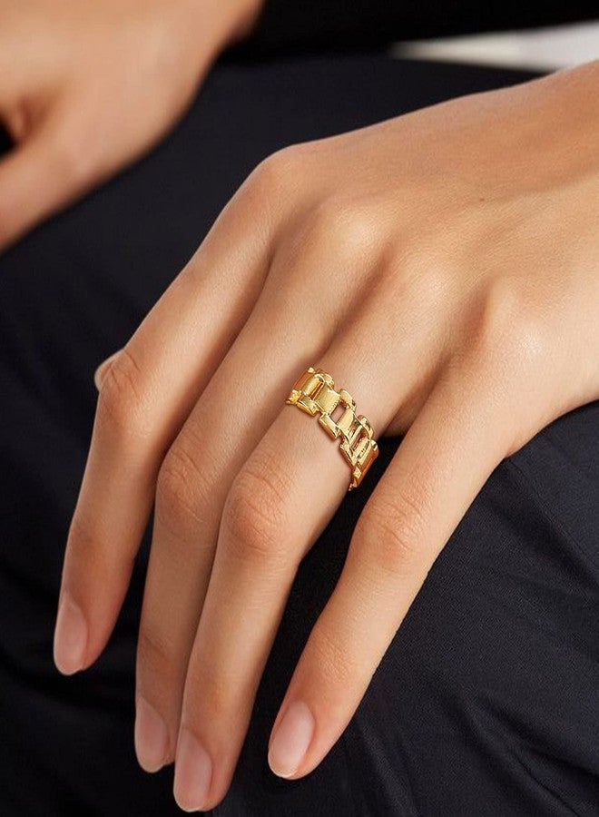 VNOX Gold Thumb Rings for Women 丨 14k Gold Plated Stainless Steel Chunky Statement Rings Link Band Ring Stackable Rings Chunky Signet Ring for Womens Jewelry Trendy,Size 8 - Image 3