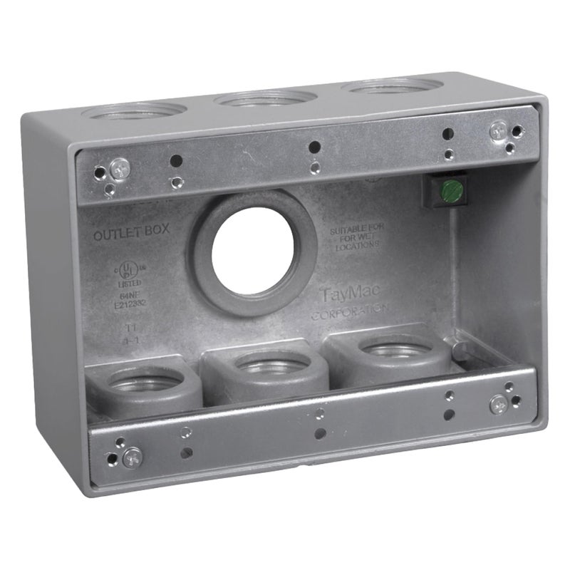 TayMac TB7100S Electrical Box 3Gang Die Cast Aluminum 1Inch Thread Gray