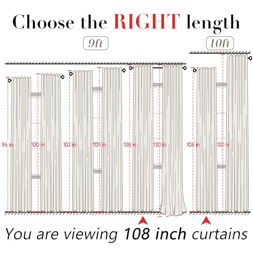 XTMYI 108 Inch Linen Curtains 2 Panels,With Heading Tape Hooks for Track System Back Tab,Stone Washed Cotton Flax Weave Sheer Extra Long Curtain for Living Room Bedroom,9FT 9 FT,Cream(Ivory/Off White) - Image 3