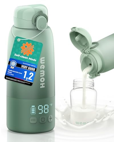 WEMOH Upgraded Portable Milk Warmer with Self-Clean Function, 110W Fast Heating for Breast Milk & Formula, 16oz Large Capacity Travel Bottle Warmer, USB-C Fast Charge, Ideal for Hiking, Flights & Car Use - Image 1