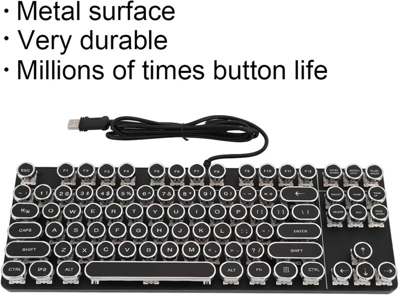 Typewriter Keyboard, Retro Punk Style USB Wired Mechanical Gaming Keyboard with Round Keycaps RGB Backlight and Ergonomic Design for PC Laptop - Image 5