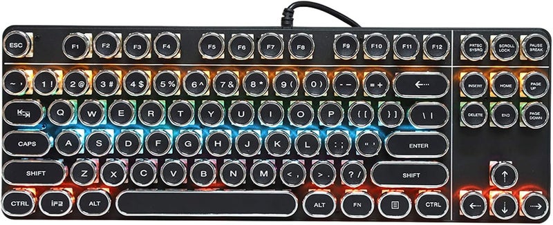 Typewriter Keyboard, Retro Punk Style USB Wired Mechanical Gaming Keyboard with Round Keycaps RGB Backlight and Ergonomic Design for PC Laptop - Image 1