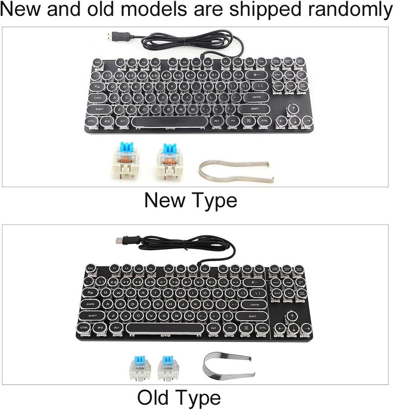 Typewriter Keyboard, Retro Punk Style USB Wired Mechanical Gaming Keyboard with Round Keycaps RGB Backlight and Ergonomic Design for PC Laptop - Image 3