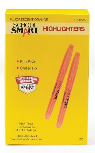 School Smart Pen Style Highlighters, Chisel Tip, Orange, Pack of 12 - Image 2