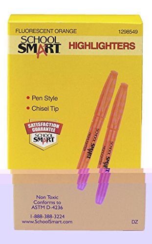School Smart Pen Style Highlighters, Chisel Tip, Orange, Pack of 12 - Image 3