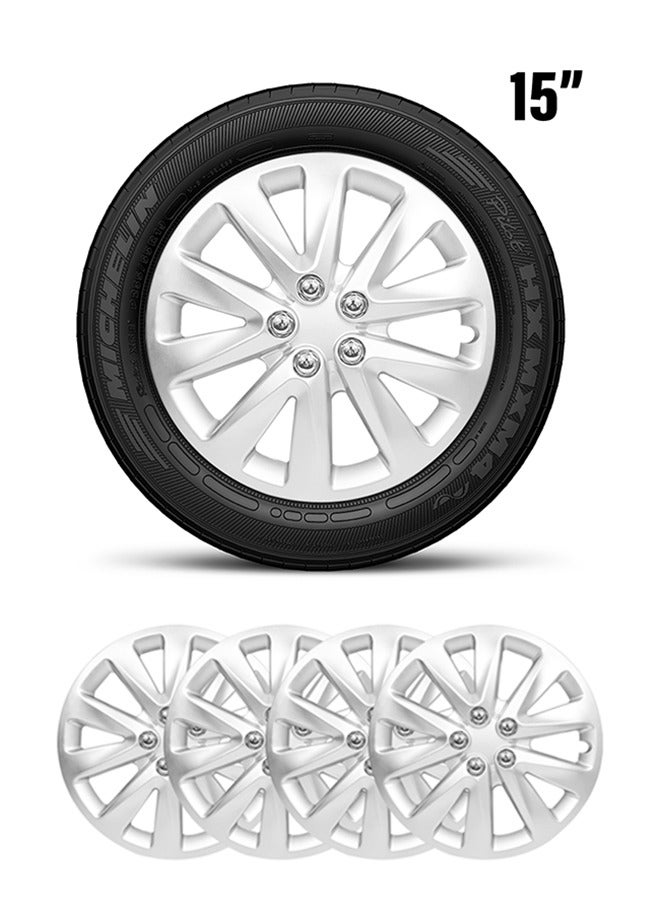 Pistol Wheel Cover Kit 15 Inch Hubcaps Set of 4PC Automotive Wheel Cap with Universal Fit - Pistol Silver Colour High Quality WJ-5070-A-15 - Image 1