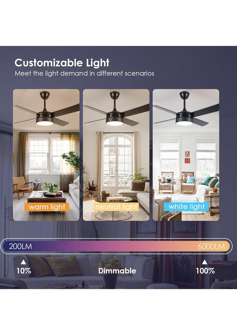 JOGAMS - 52 Inch Outdoor Ceiling Fan with Light and Remote Dimmable and Modern Low Profile Ceiling Fan Lights for Indoor Bedroom Outdoor Covered Patio - Image 1
