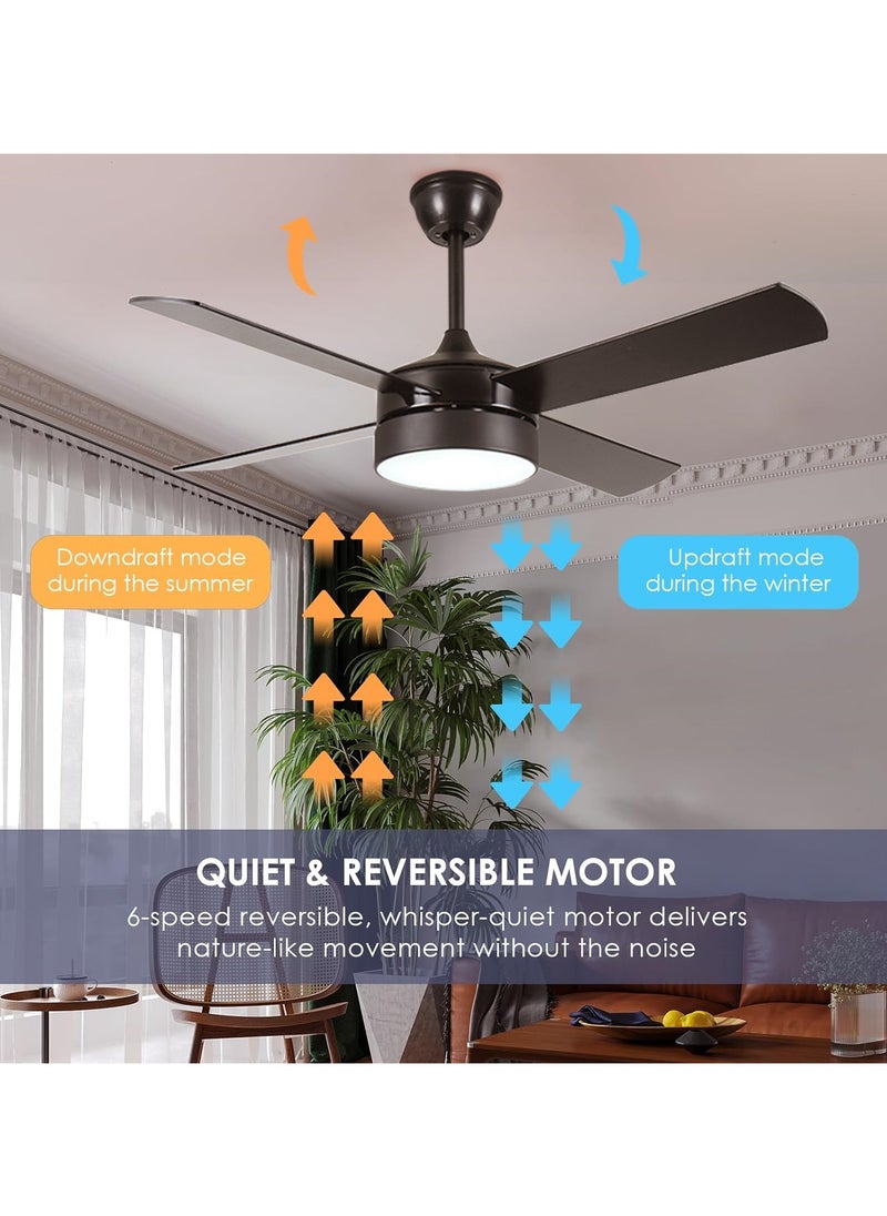 JOGAMS - 52 Inch Outdoor Ceiling Fan with Light and Remote Dimmable and Modern Low Profile Ceiling Fan Lights for Indoor Bedroom Outdoor Covered Patio - Image 1