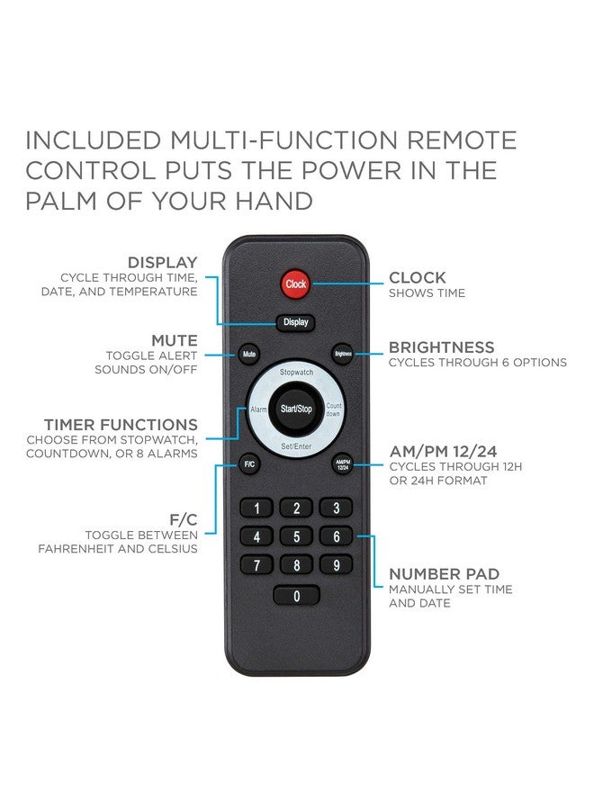 ايفيشن ساعة ليد رقمية كبيرة الحجم من إيفيشن مقاس 24 بوصة مزودة بساعة إيقاف ومنبه ومؤقت تنازلي ودرجة حرارة - للتثبيت على الرف أو الحائط (أحمر) | سطوع بـ 6 مستويات وثقوب تثبيت وأدوات تثبيت - Image 4