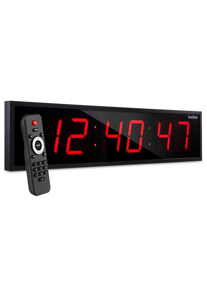 ايفيشن ساعة ليد رقمية كبيرة الحجم من إيفيشن مقاس 24 بوصة مزودة بساعة إيقاف ومنبه ومؤقت تنازلي ودرجة حرارة - للتثبيت على الرف أو الحائط (أحمر) | سطوع بـ 6 مستويات وثقوب تثبيت وأدوات تثبيت - Image 1