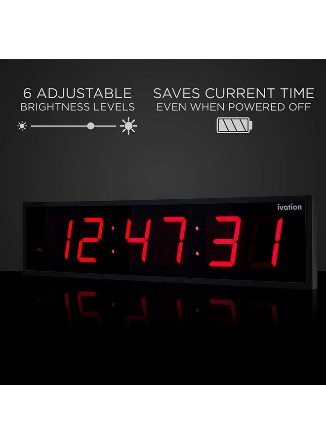ايفيشن ساعة ليد رقمية كبيرة الحجم من إيفيشن مقاس 24 بوصة مزودة بساعة إيقاف ومنبه ومؤقت تنازلي ودرجة حرارة - للتثبيت على الرف أو الحائط (أحمر) | سطوع بـ 6 مستويات وثقوب تثبيت وأدوات تثبيت - Image 5