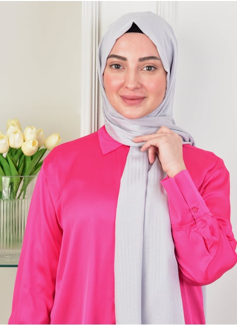 Shiny Polyester Hijab Shawl in Silver – Elegant, Soft, and Opaque | Made in Turkey