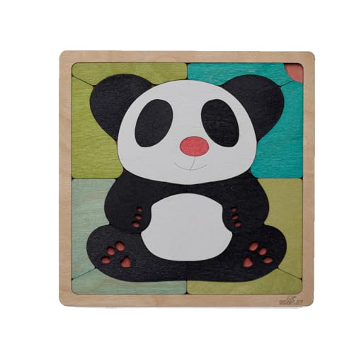 EKOPLAY Pink Nosed Panda Wooden Puzzle 19 Pieces Jigsaw Puzzle Endangered Animals for Kids 3 Years and Above - Image 1