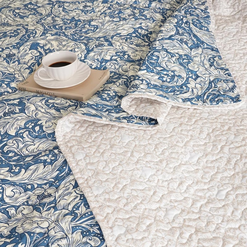 PHF طقم لحاف مزخرف بالأزهار PHF بحجم كينغ، 3 قطع، قابل للعكس وخفيف الوزن، غطاء سرير لجميع الفصول، طقم أغطية سرير بوهيمي فائق النعومة 106" x 96" مع 2 غطاء وسادة، زهر الذرة - Image 5