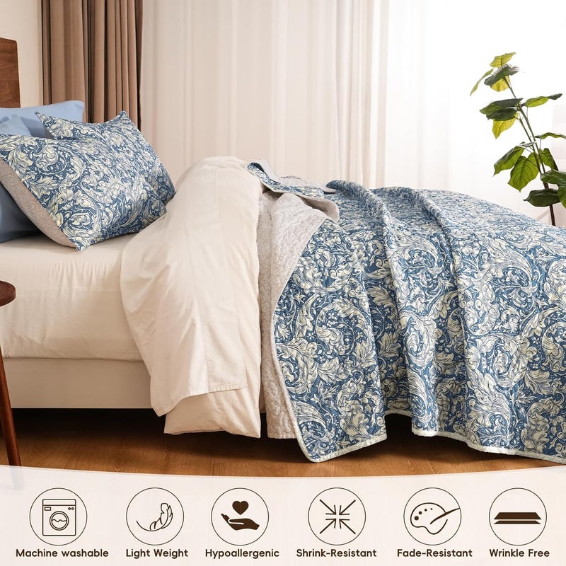 PHF طقم لحاف مزخرف بالأزهار PHF بحجم كينغ، 3 قطع، قابل للعكس وخفيف الوزن، غطاء سرير لجميع الفصول، طقم أغطية سرير بوهيمي فائق النعومة 106" x 96" مع 2 غطاء وسادة، زهر الذرة - Image 3