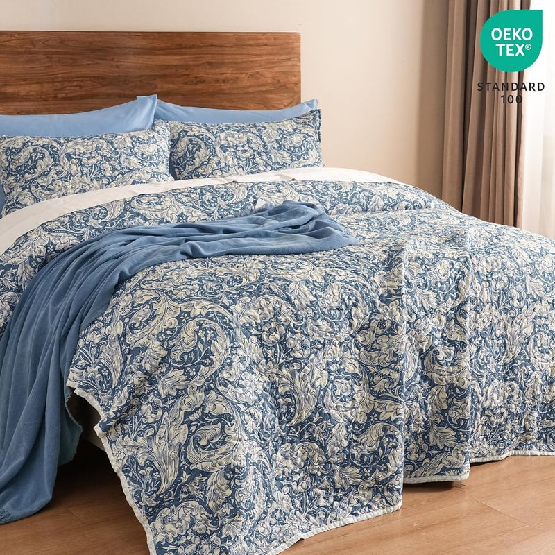 PHF طقم لحاف مزخرف بالأزهار PHF بحجم كينغ، 3 قطع، قابل للعكس وخفيف الوزن، غطاء سرير لجميع الفصول، طقم أغطية سرير بوهيمي فائق النعومة 106" x 96" مع 2 غطاء وسادة، زهر الذرة - Image 2