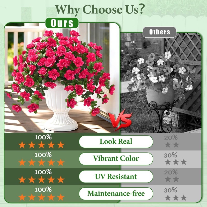 Dolicer Artificial Flowers for Outdoors, 2 Bundles UV Resistant Fake Red Artificial Outdoor Plants Look Real for Outside Front Faux Door Porch Patio Balcony Decor - Image 2