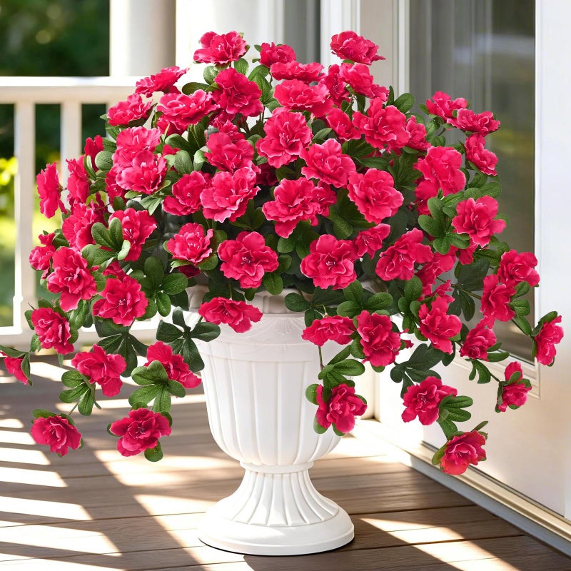 Dolicer Artificial Flowers for Outdoors, 2 Bundles UV Resistant Fake Red Artificial Outdoor Plants Look Real for Outside Front Faux Door Porch Patio Balcony Decor - Image 1