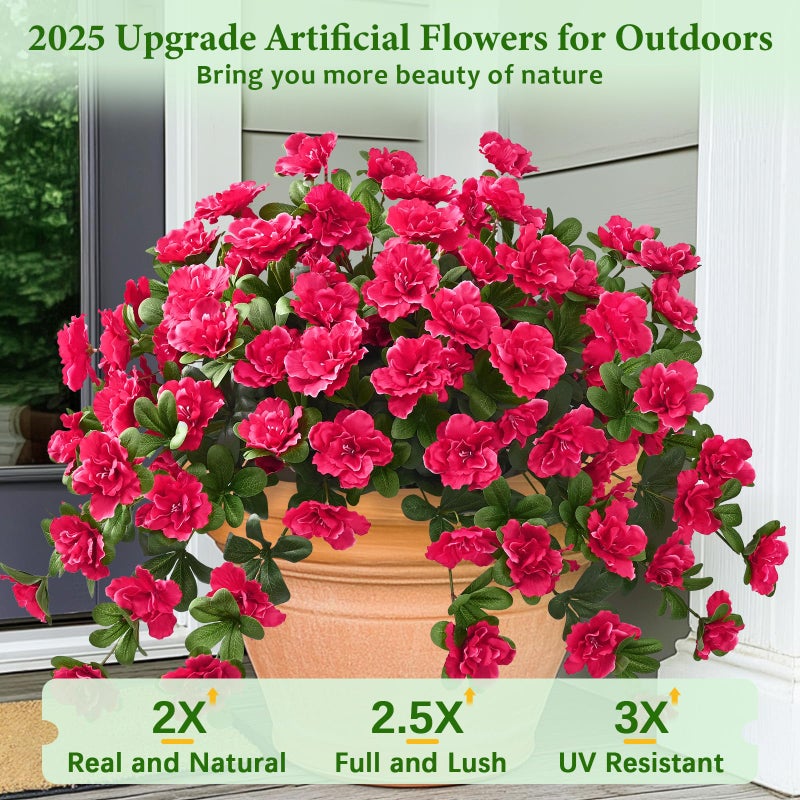 Dolicer Artificial Flowers for Outdoors, 2 Bundles UV Resistant Fake Red Artificial Outdoor Plants Look Real for Outside Front Faux Door Porch Patio Balcony Decor - Image 3