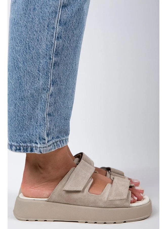 Manijero  Farah Women's Genuine Leather Double Strap Beige Suede Slippers - Beige for Women | Best Price UAE