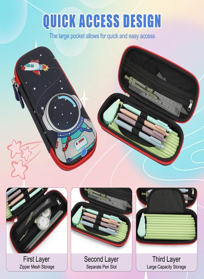 Kouxunt Pencil Case for Girls Boys, Waterproof 3D Large Capacity Portable Cartoon Pencil Box Organizer for Kids Elementary School (Astronaut Black) - Image 2