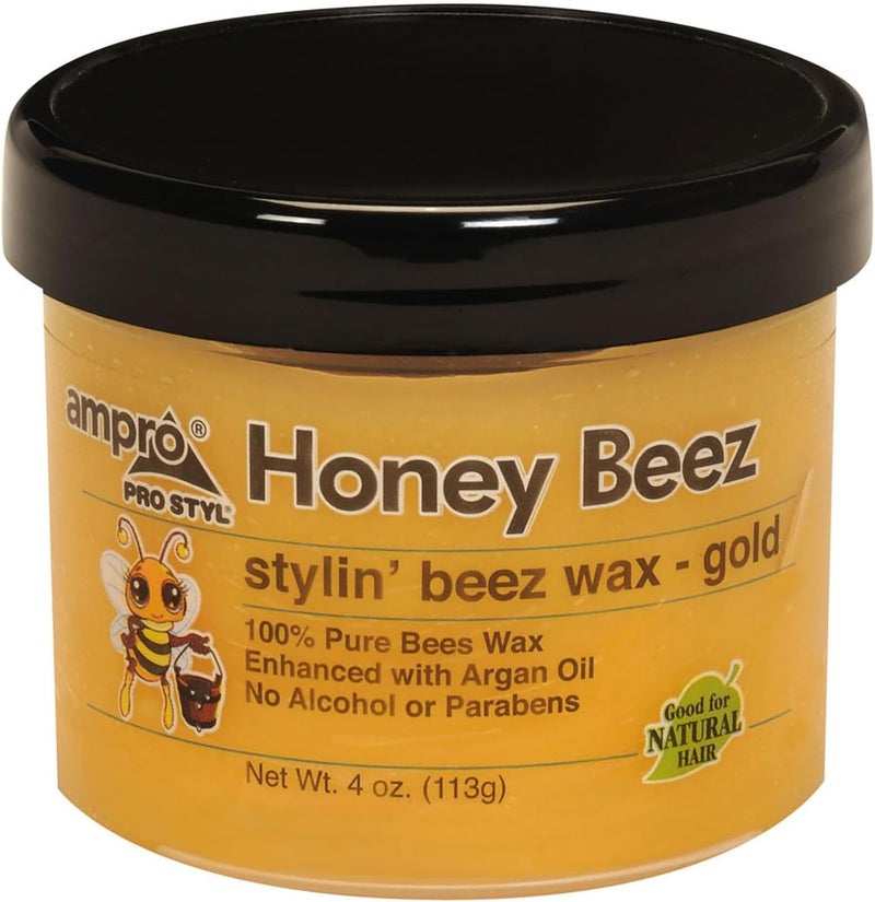 Ampro Pro Styl Honey Beez Wax - Gold - 4 oz Beeswax Hair Styling Wax - Image 1