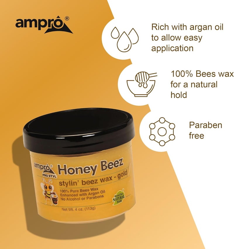 Ampro Pro Styl Honey Beez Wax - Gold - 4 oz Beeswax Hair Styling Wax - Image 5