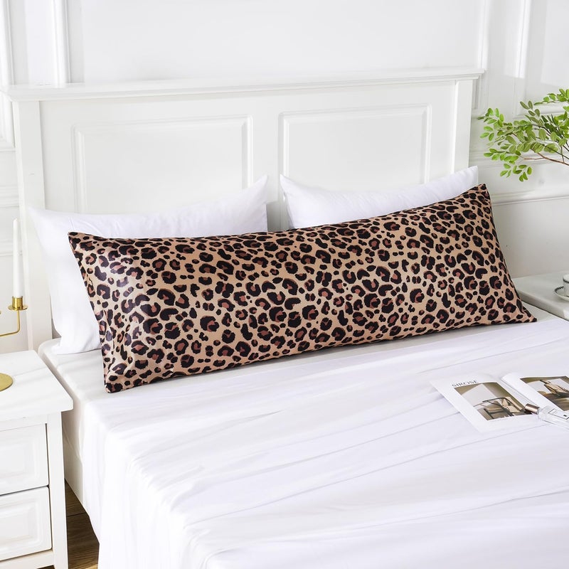 MR&HM Satin Body Pillow Cover, Soft and Breathable Body Pillow Case with Envelope Closure, Cooling and Silky Long Pillowcase for Hair and Skin,Grey (20x54, Brown Leopard) - Image 5