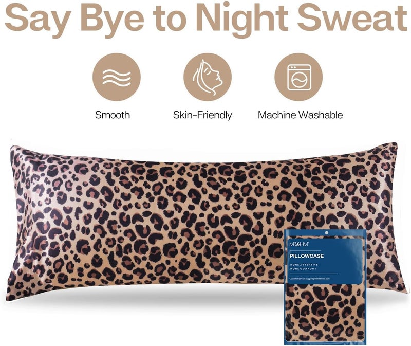 MR&HM Satin Body Pillow Cover, Soft and Breathable Body Pillow Case with Envelope Closure, Cooling and Silky Long Pillowcase for Hair and Skin,Grey (20x54, Brown Leopard) - Image 3