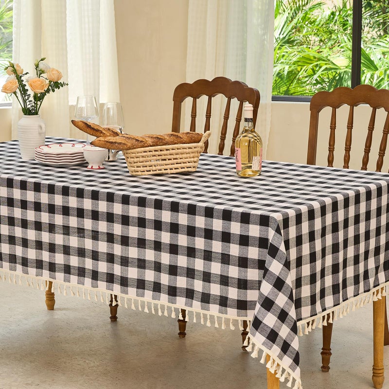 Midsummer Breeze Table Cloth Rectangle Table-Rustic gingham tablecloth puffalo plaid table table table for the a threfgiving Christmas Kitchen Roather (55 × 120 بوصة أبيض وأسود) - Image 2