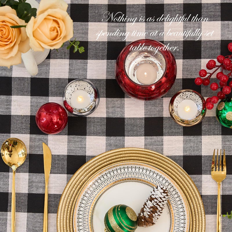 Midsummer Breeze Table Cloth Rectangle Table-Rustic gingham tablecloth puffalo plaid table table table for the a threfgiving Christmas Kitchen Roather (55 × 120 بوصة أبيض وأسود) - Image 5