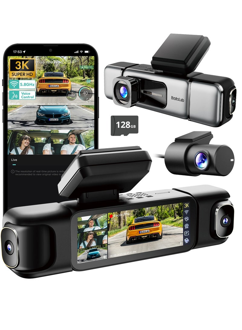 بوتسلاب كاميرا سيارة 3K 4 قنوات من بوتسلاب، رؤية شاملة 360 درجة، كاميرا سيارة امامية وخلفية مع شاشة لمس 3.18 انش، كاميرا سيارة 7/24 وضع وقوف السيارات 7/24، نظام تحديد المواقع مدمج، رؤية ليلية واي فاي 5.8G - Image 1