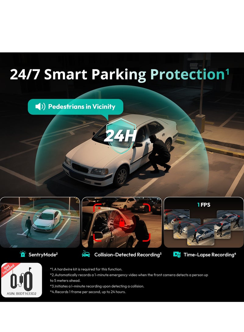 بوتسلاب كاميرا سيارة 3K 4 قنوات من بوتسلاب، رؤية شاملة 360 درجة، كاميرا سيارة امامية وخلفية مع شاشة لمس 3.18 انش، كاميرا سيارة 7/24 وضع وقوف السيارات 7/24، نظام تحديد المواقع مدمج، رؤية ليلية واي فاي 5.8G - Image 3