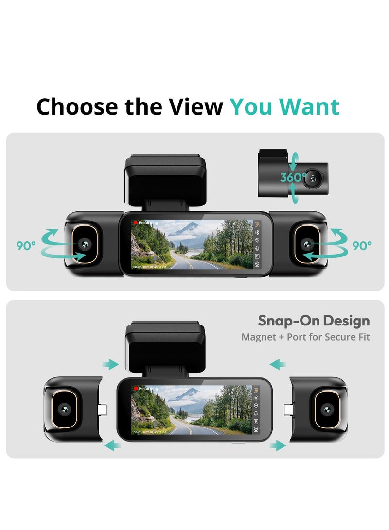 بوتسلاب كاميرا سيارة 3K 4 قنوات من بوتسلاب، رؤية شاملة 360 درجة، كاميرا سيارة امامية وخلفية مع شاشة لمس 3.18 انش، كاميرا سيارة 7/24 وضع وقوف السيارات 7/24، نظام تحديد المواقع مدمج، رؤية ليلية واي فاي 5.8G - Image 5