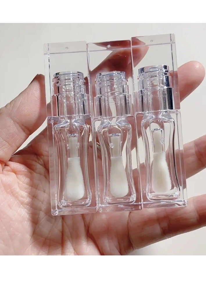 انابيب ملمع شفاه مربعة قابلة لاعادة الملء، 3 قطع - حاويات فارغة شفافة مع فرشاة - زجاجات مستحضرات تجميل 6 مل لملمع الشفاه بنفسك - Image 1