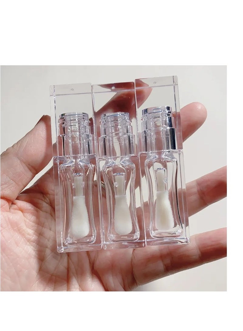 انابيب ملمع شفاه مربعة قابلة لاعادة الملء، 3 قطع - حاويات فارغة شفافة مع فرشاة - زجاجات مستحضرات تجميل 6 مل لملمع الشفاه بنفسك - Image 2