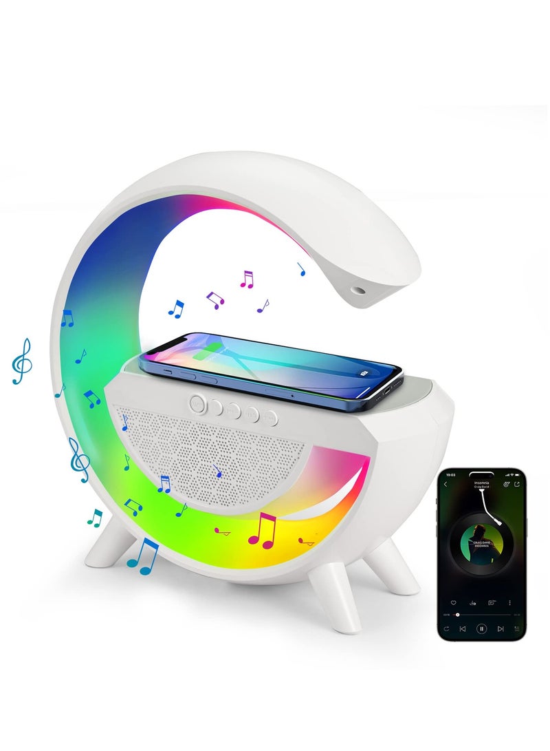 KASTWAVE LED Table Lamp with Wireless Charger - Dimmable RGB Color Changing Ambient Light - Music Sync Bluetooth Speaker - Smart Mood Light and Charger - Perfect for Bedroom, Dorm  - Image 1
