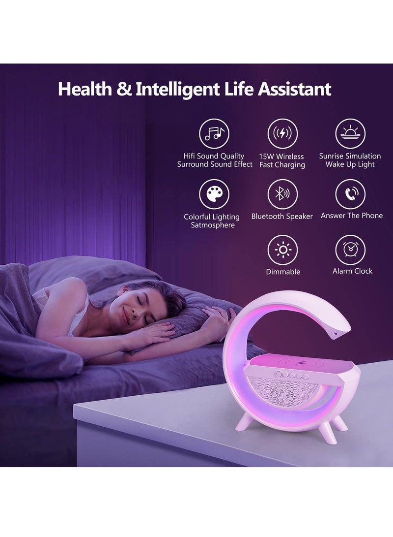 KASTWAVE LED Table Lamp with Wireless Charger - Dimmable RGB Color Changing Ambient Light - Music Sync Bluetooth Speaker - Smart Mood Light and Charger - Perfect for Bedroom, Dorm  - Image 2
