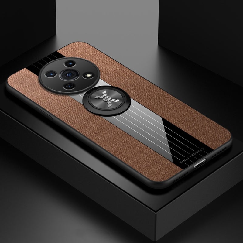 HuHa Protective Cover For Honor X30 XINLI Stitching Cloth Textue TPU Phone Case with Ring Holder(Brown) - Image 1