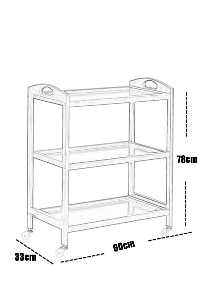 FFD 3 Floor Bamboo Serving Cart 66x33x78cm, Kitchen Trolley Kitchen Storage Rack Island Cart with Rotating Wheels Storage Shelf Rack Storage Trolley Storage Shelf - Image 2