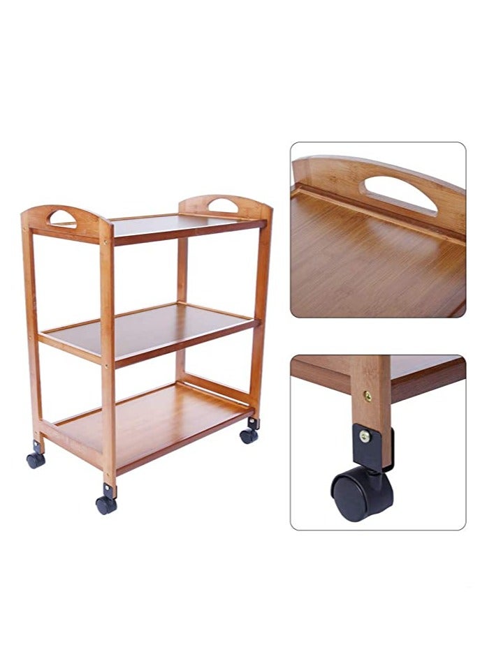 FFD 3 Floor Bamboo Serving Cart 66x33x78cm, Kitchen Trolley Kitchen Storage Rack Island Cart with Rotating Wheels Storage Shelf Rack Storage Trolley Storage Shelf - Image 3