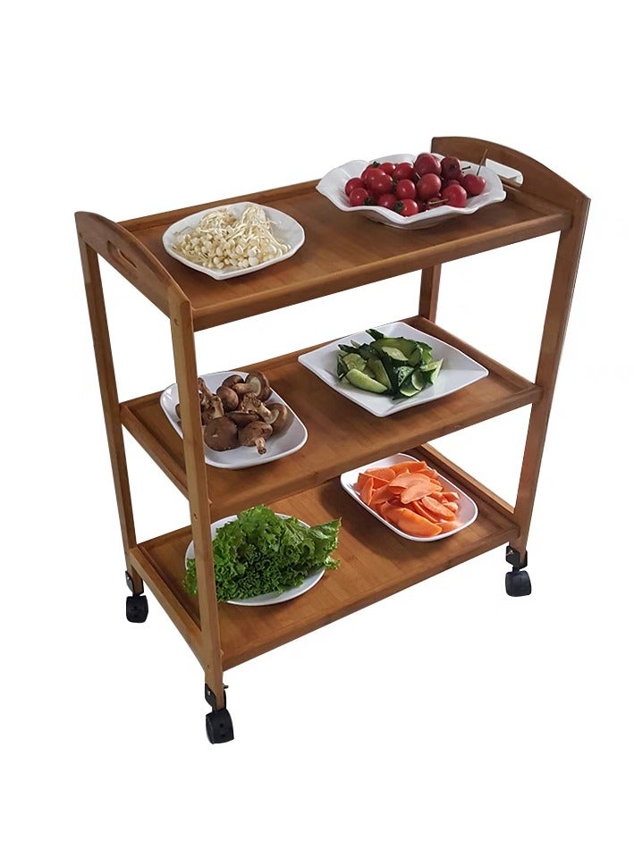 FFD 3 Floor Bamboo Serving Cart 66x33x78cm, Kitchen Trolley Kitchen Storage Rack Island Cart with Rotating Wheels Storage Shelf Rack Storage Trolley Storage Shelf - Image 4