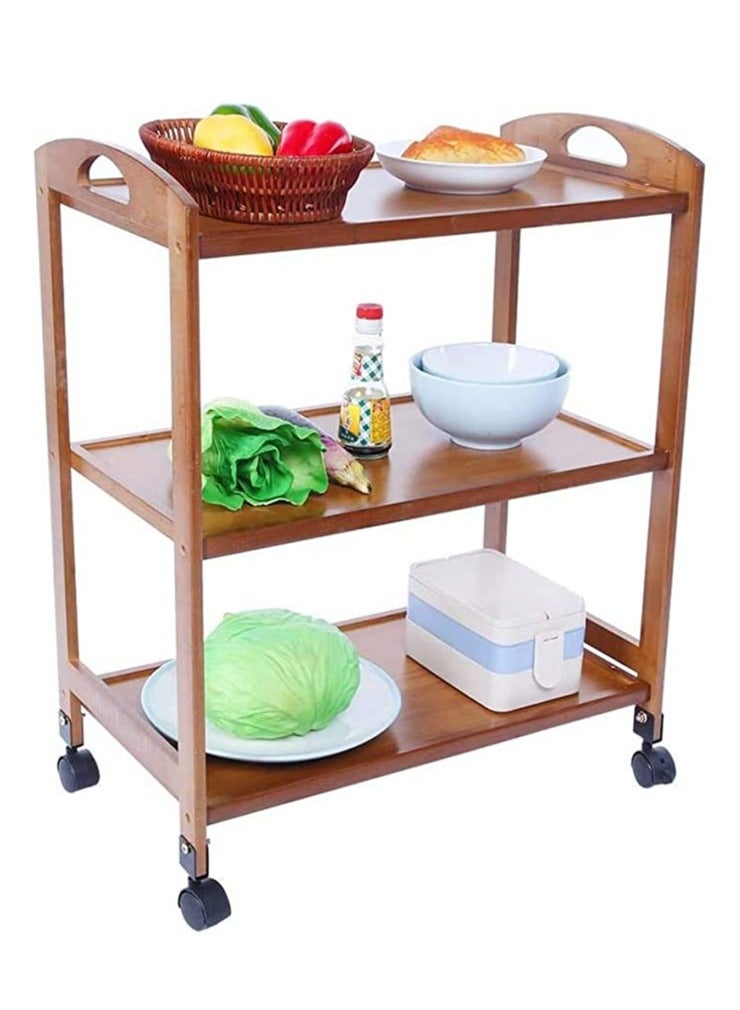 FFD 3 Floor Bamboo Serving Cart 66x33x78cm, Kitchen Trolley Kitchen Storage Rack Island Cart with Rotating Wheels Storage Shelf Rack Storage Trolley Storage Shelf - Image 5
