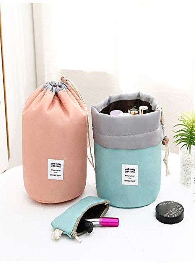 WEELZONE حقيبة مكياج WEELZONE للنساء، منظم أدوات تجميل للسفر، صندوق منظم على شكل برميل، حقيبة مقاومة للماء وحقيبة حمل محمولة للفتيات (متعددة الألوان) - Image 2